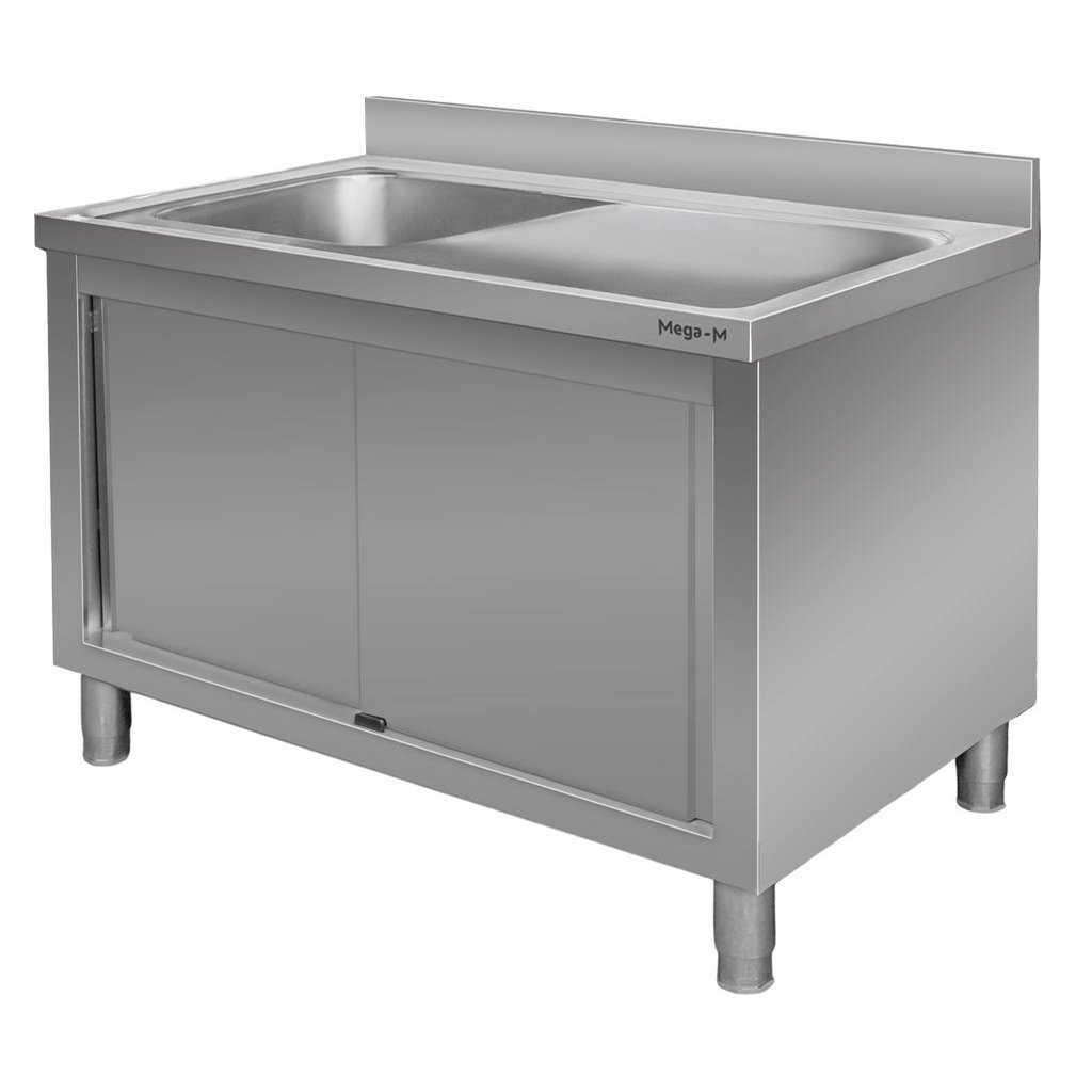 Nerūdijančio plieno plautuvė su spintele Mega-M 120×60×85 cm, kairė