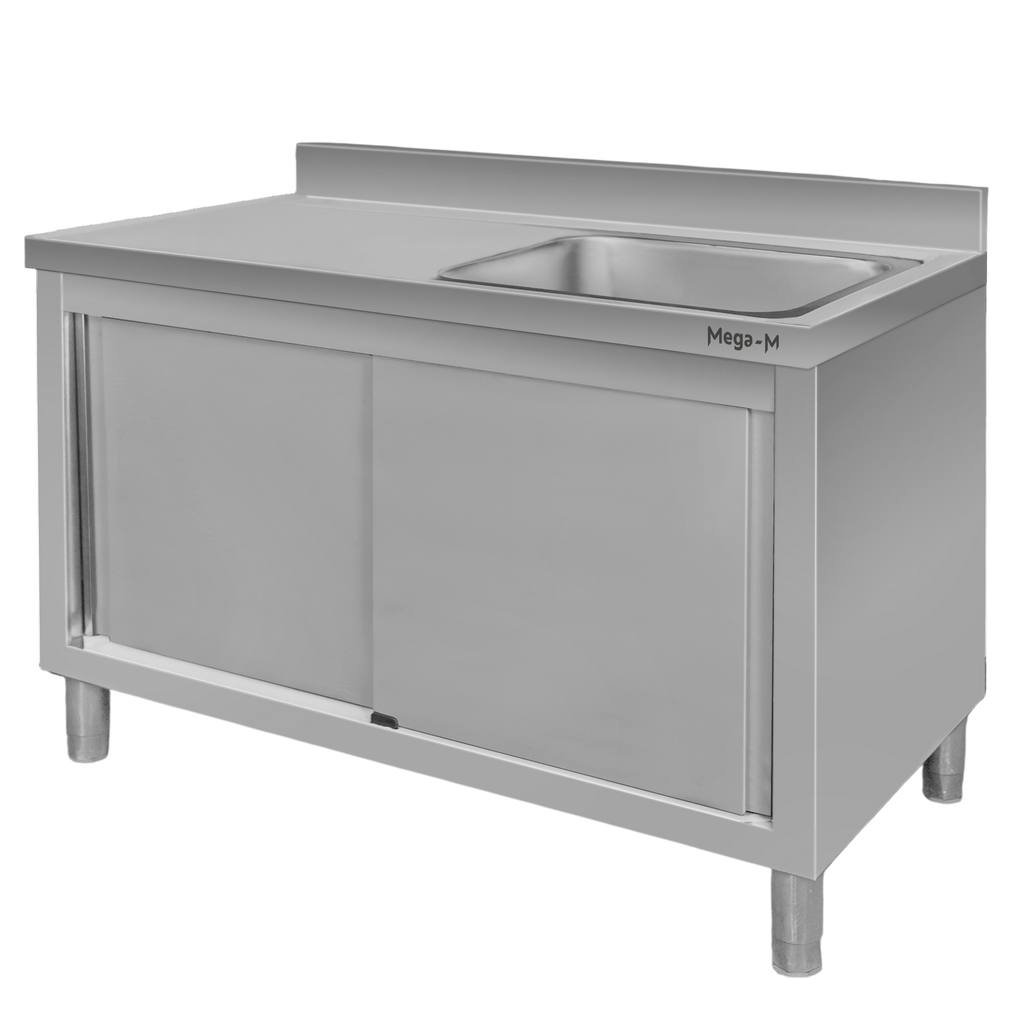 Nerūdijančio plieno plautuvė su spintele Mega-M 120×60×85 cm, dešinė